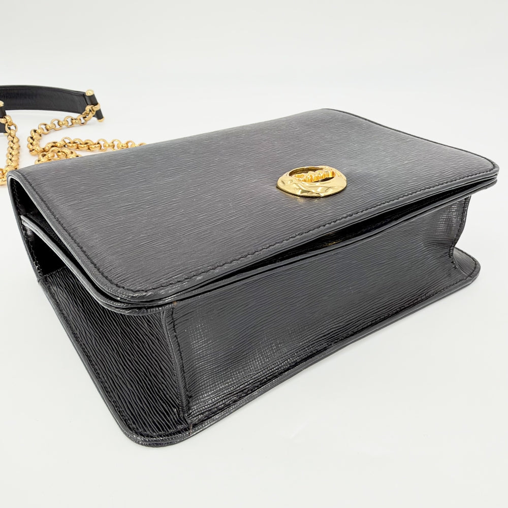 Chloe クロエ ショルダーバッグ ロゴ チェーン レザー ブラック 黒 ゴールド金具 レディース【中古品】