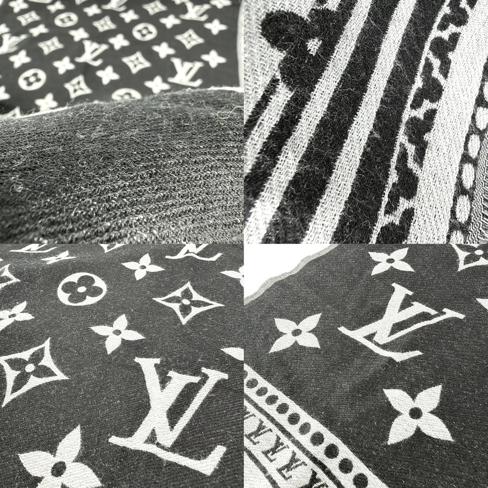 LOUIS VUITTON ルイヴィトン マフラー ストール エトール・アメージングラム LVロゴ M76388 秋 冬 ウール シルク ブラック 黒 グレー メンズ【中古品】