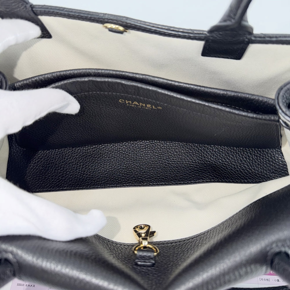CHANEL シャネル トートバッグ スモール ショッピングバッグ ココマーク グレインカーフレザー ブラック 黒 ゴールド金具 レディース【中古品】