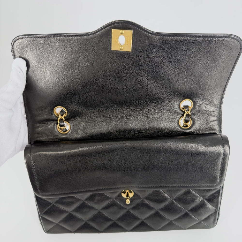 CHANEL シャネル ショルダーバッグ パリ限定マトラッセ ダブルフラップ ダブルチェーン ラムスキン ブラック 黒 ゴールド×シルバー金具 レディース【中古品】