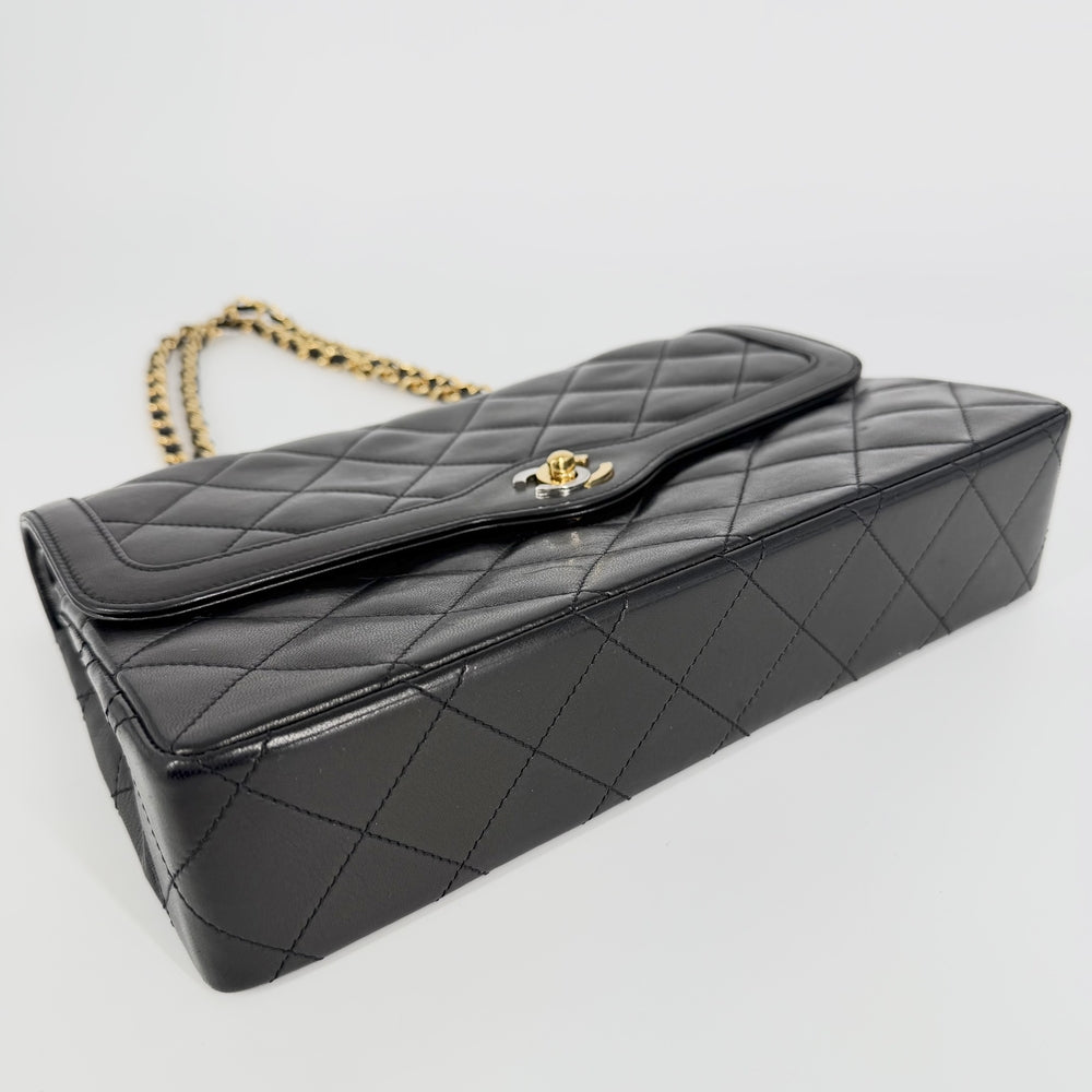 CHANEL シャネル ショルダーバッグ パリ限定マトラッセ ダブルフラップ ダブルチェーン ラムスキン ブラック 黒 ゴールド×シルバー金具 レディース【中古品】