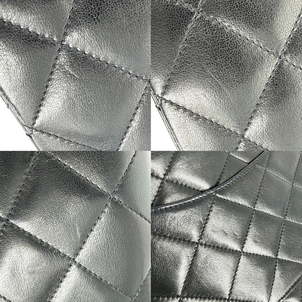 CHANEL シャネル ショルダーバッグ パリ限定マトラッセ ダブルフラップ ダブルチェーン ラムスキン ブラック 黒 ゴールド×シルバー金具 レディース【中古品】