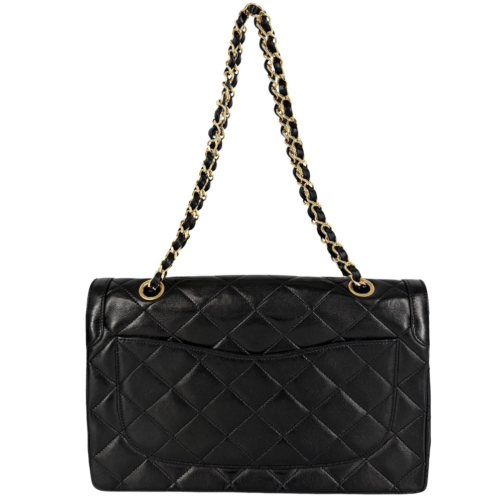 CHANEL シャネル ショルダーバッグ パリ限定マトラッセ ダブルフラップ ダブルチェーン ラムスキン ブラック 黒 ゴールド×シルバー金具 レディース【中古品】