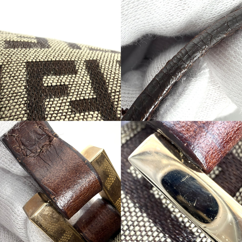 FENDI フェンディ トートバッグ ズッキーノ ハンドバッグ 8BH133 キャンバス レザー ブラウン 茶 ゴールド金具 レディース【中古品】