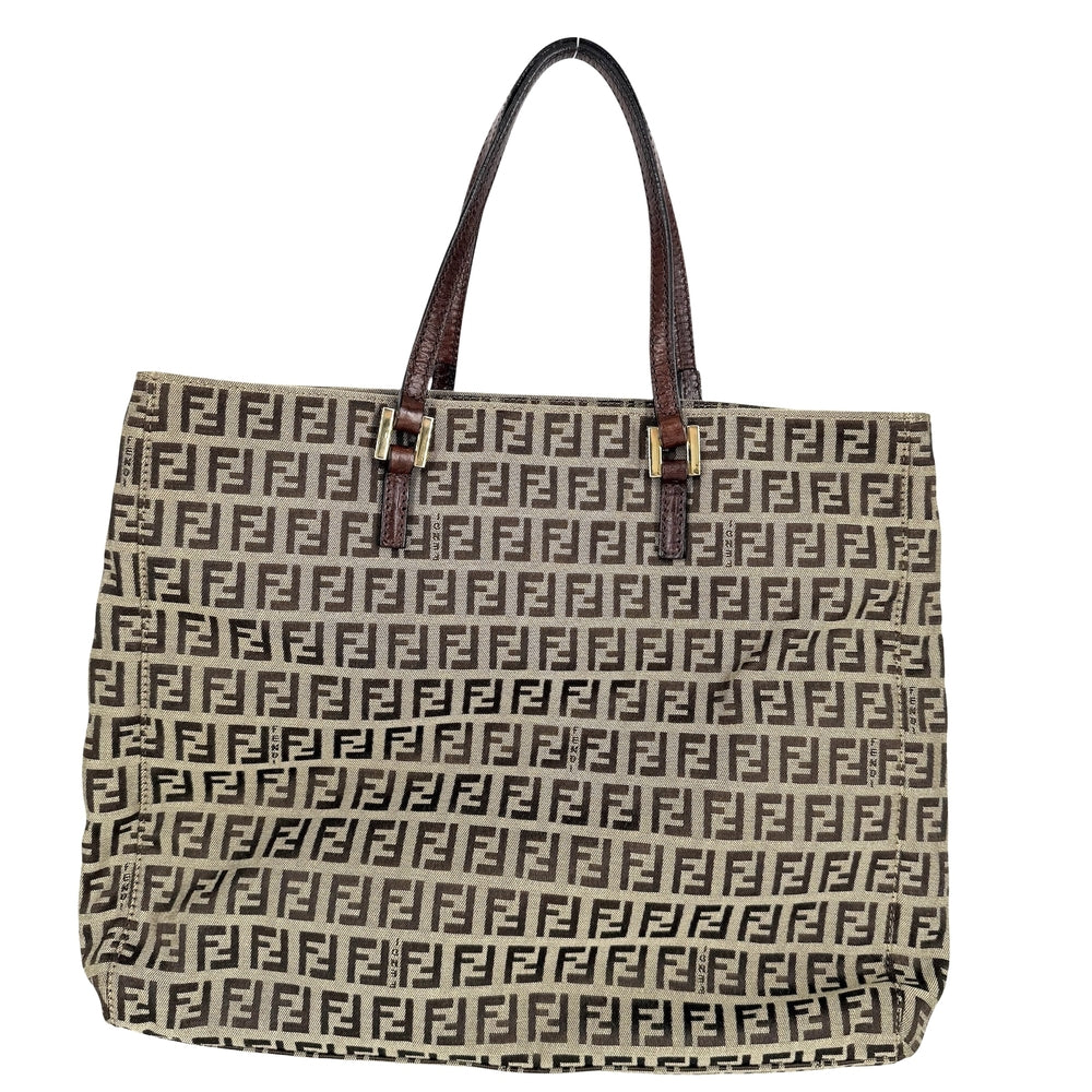 FENDI フェンディ トートバッグ ズッキーノ ハンドバッグ 8BH133 キャンバス レザー ブラウン 茶 ゴールド金具 レディース【中古品】