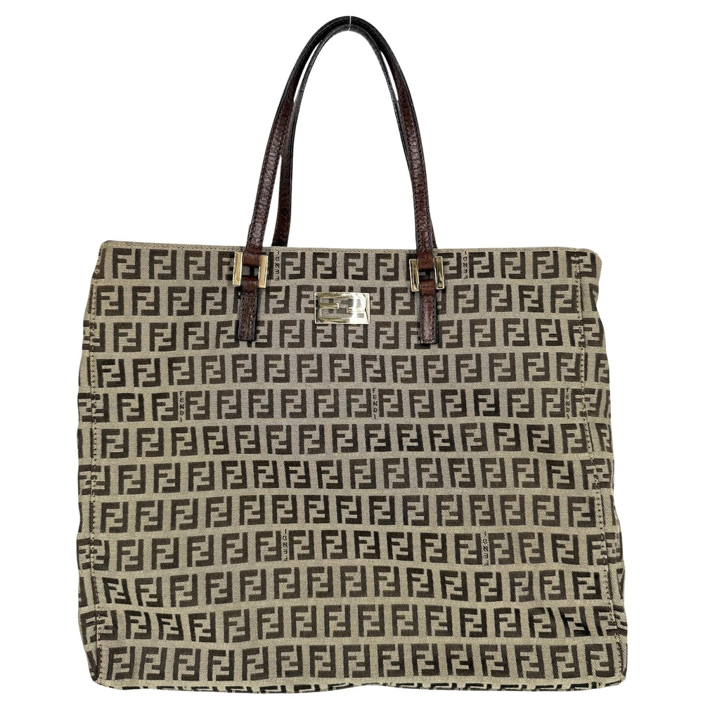 FENDI フェンディ トートバッグ ズッキーノ ハンドバッグ 8BH133 キャンバス レザー ブラウン 茶 ゴールド金具 レディース【中古品】