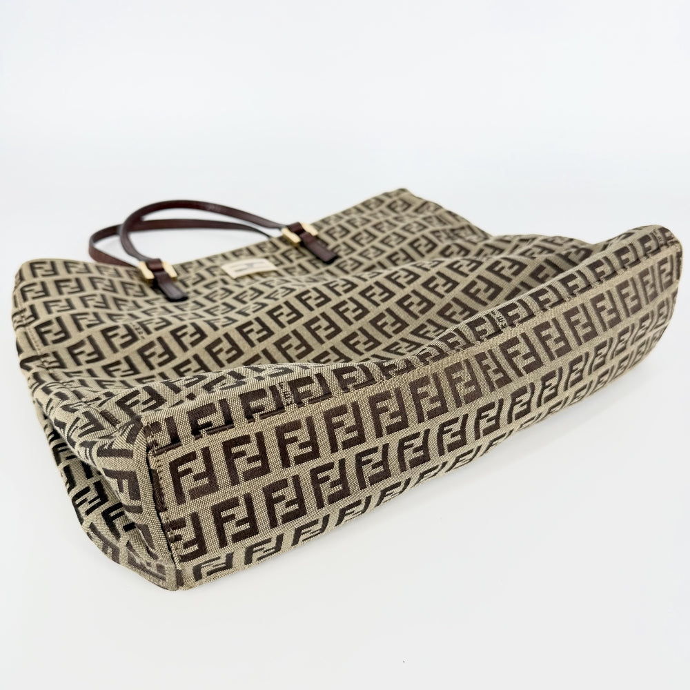 FENDI フェンディ トートバッグ ズッキーノ ハンドバッグ 8BH133 キャンバス レザー ブラウン 茶 ゴールド金具 レディース【中古品】