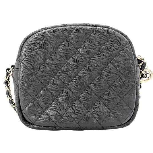 CHANEL シャネル ショルダーバッグ マトラッセ チェーンショルダー ポシェット ミニバッグ ココマーク キャビアスキン ブラック 黒 ゴールド金具 レディース【中古品】