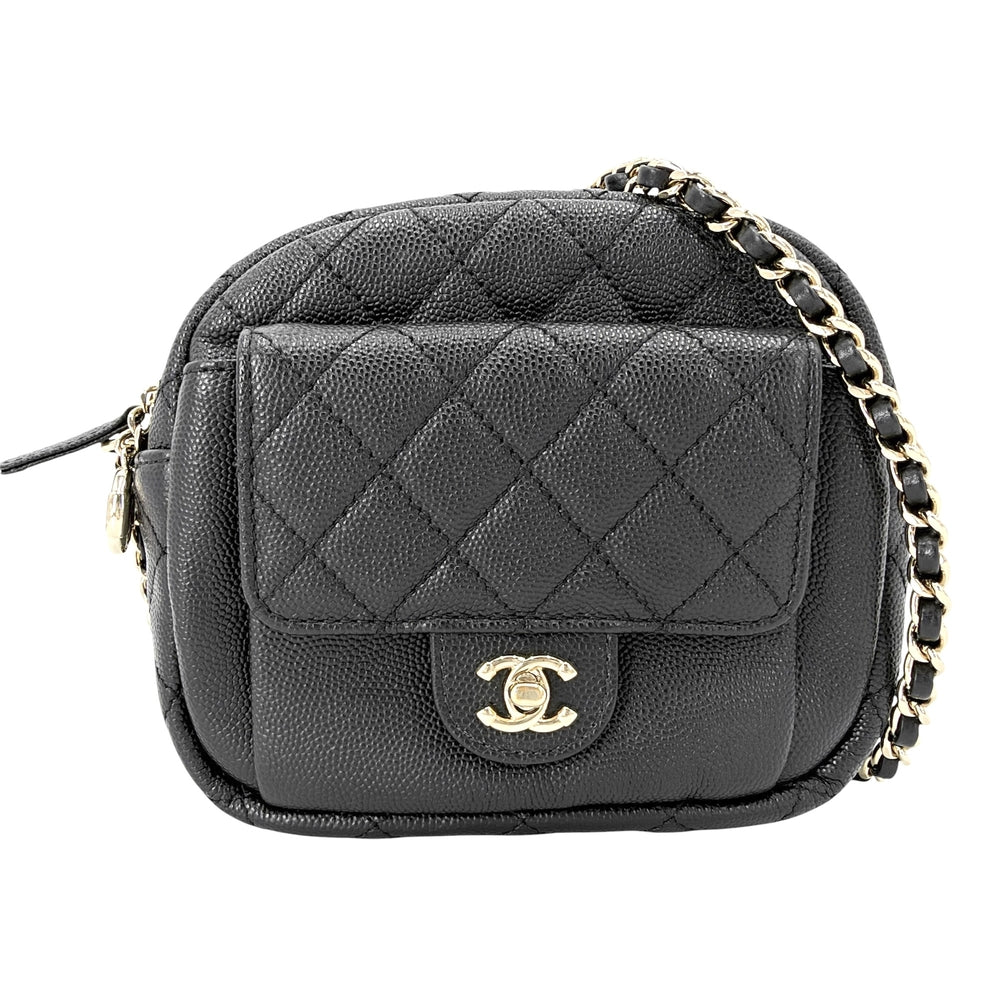 CHANEL シャネル ショルダーバッグ マトラッセ チェーンショルダー ポシェット ミニバッグ ココマーク キャビアスキン ブラック 黒 ゴールド金具 レディース【中古品】