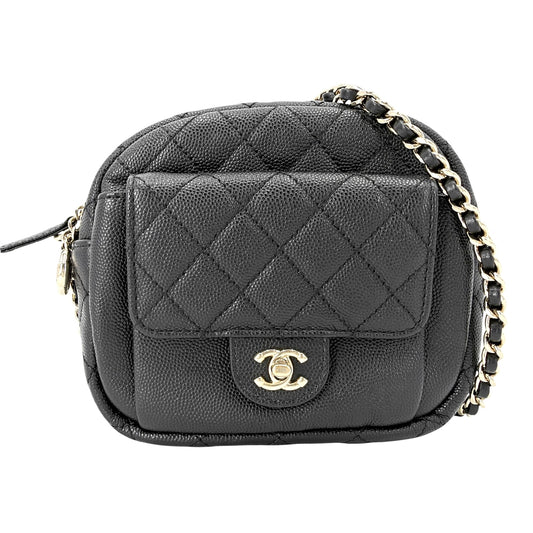 CHANEL シャネル ショルダーバッグ マトラッセ チェーンショルダー ポシェット ミニバッグ ココマーク キャビアスキン ブラック 黒 ゴールド金具 レディース【中古品】