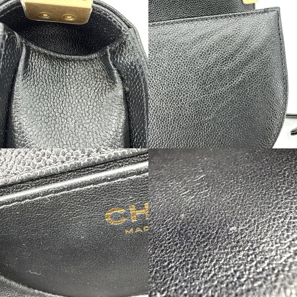 CHANEL シャネル ショルダーバッグ マトラッセ ボーイシャネル ポシェット ミニバッグ チェーンショルダー ココマーク キャビアスキン ブラック 黒 ゴールド金具 レディース【中古品】