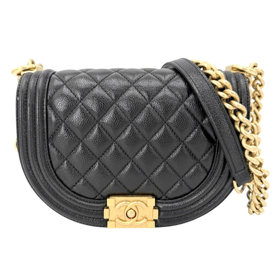 CHANEL シャネル ショルダーバッグ マトラッセ ボーイシャネル ポシェット ミニバッグ チェーンショルダー ココマーク キャビアスキン ブラック 黒 ゴールド金具 レディース【中古品】
