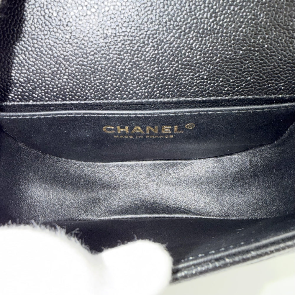 CHANEL シャネル ショルダーバッグ マトラッセ ボーイシャネル ポシェット ミニバッグ チェーンショルダー ココマーク キャビアスキン ブラック 黒 ゴールド金具 レディース【中古品】