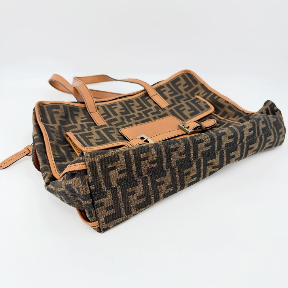 FENDI フェンディ ハンドバッグ ズッカ 8BN169 キャンバス レザー ブラウン 茶 ゴールド金具 レディース【中古品】