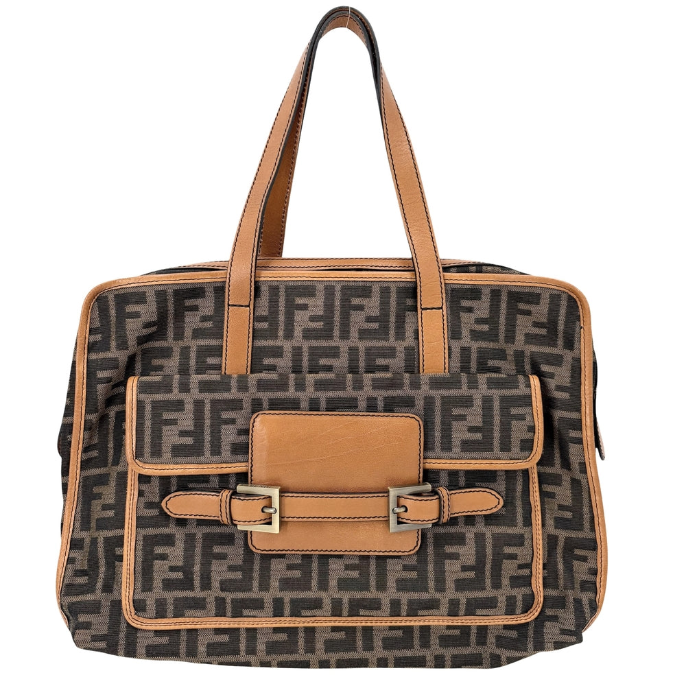 FENDI フェンディ ハンドバッグ ズッカ 8BN169 キャンバス レザー ブラウン 茶 ゴールド金具 レディース【中古品】