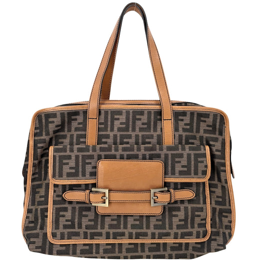 FENDI フェンディ ハンドバッグ ズッカ 8BN169 キャンバス レザー ブラウン 茶 ゴールド金具 レディース【中古品】