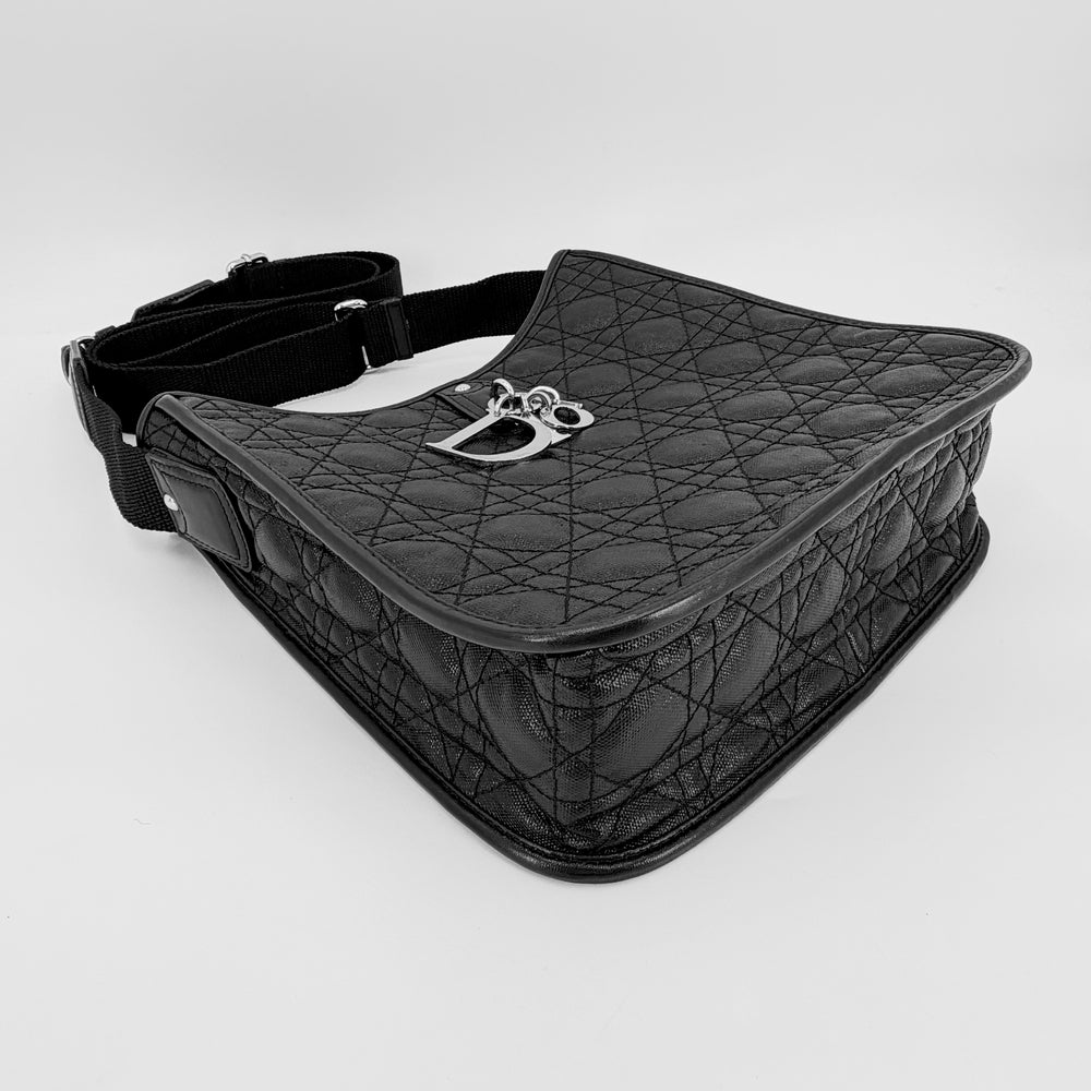 Christian Dior クリスチャンディオール ショルダーバッグ カナージュ M1022PPCD M900 コーティングキャンバス レザー ブラック 黒 シルバー金具 レディース【中古品】