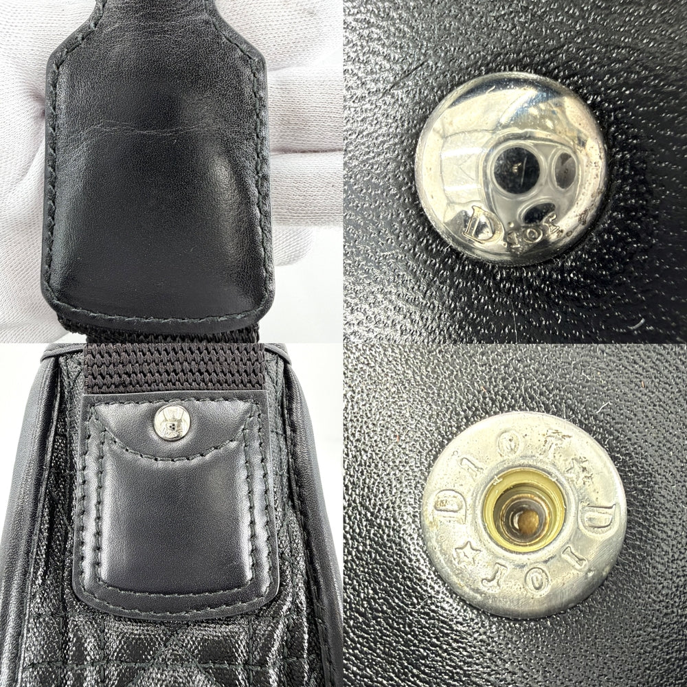 Christian Dior クリスチャンディオール ショルダーバッグ カナージュ M1022PPCD M900 コーティングキャンバス レザー ブラック 黒 シルバー金具 レディース【中古品】