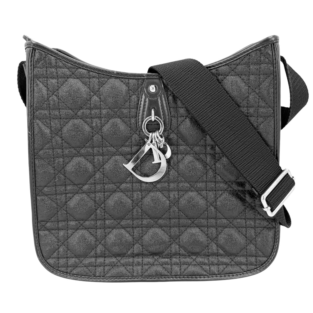 Christian Dior クリスチャンディオール ショルダーバッグ カナージュ M1022PPCD M900 コーティングキャンバス レザー ブラック 黒 シルバー金具 レディース【中古品】