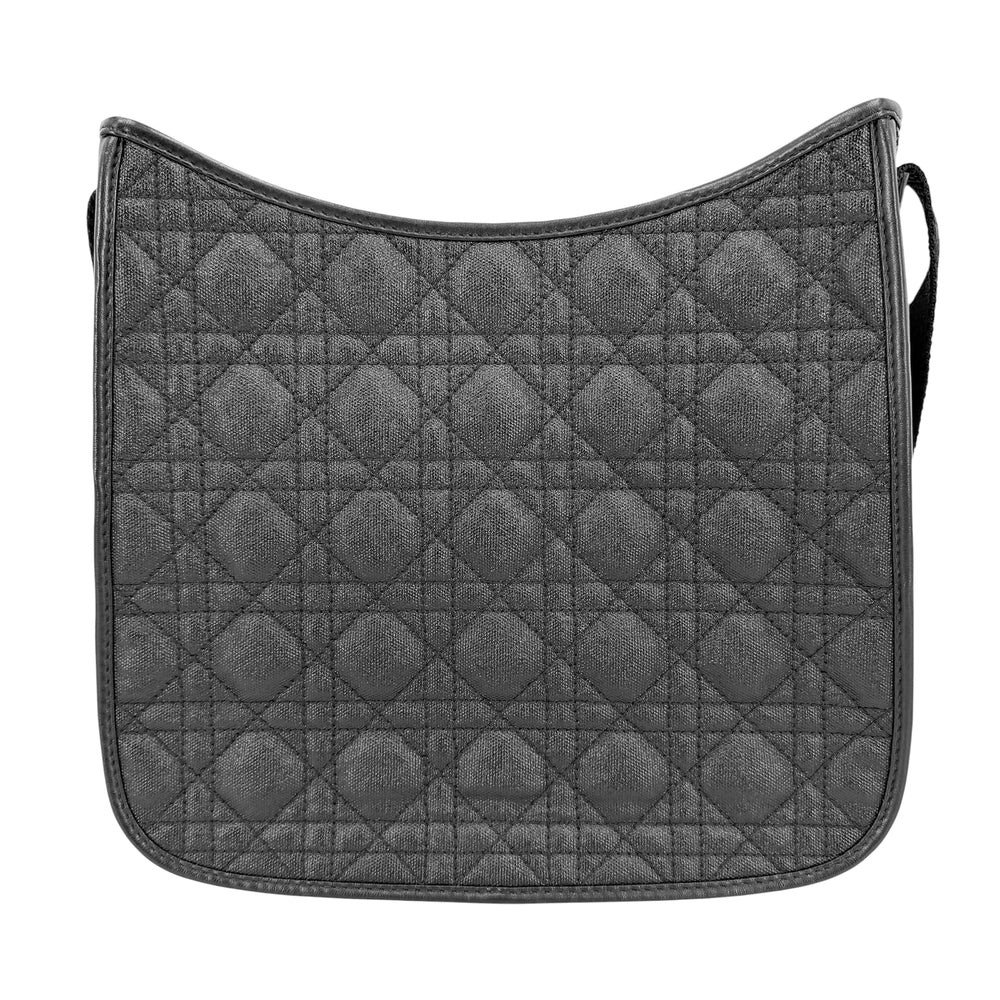 Christian Dior クリスチャンディオール ショルダーバッグ カナージュ M1022PPCD M900 コーティングキャンバス レザー ブラック 黒 シルバー金具 レディース【中古品】