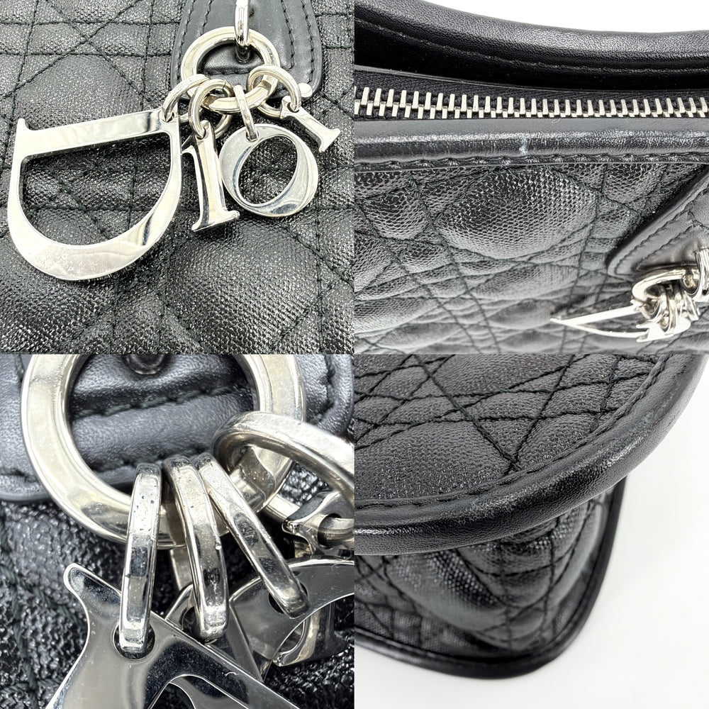 Christian Dior クリスチャンディオール ショルダーバッグ カナージュ M1022PPCD M900 コーティングキャンバス レザー ブラック 黒 シルバー金具 レディース【中古品】