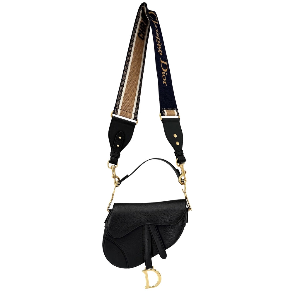 Dior ディオール 2WAY サドルバッグ ショルダーバッグ ハンドバッグ レザー ブラック 黒 ゴールド金具 レディース【中古品】