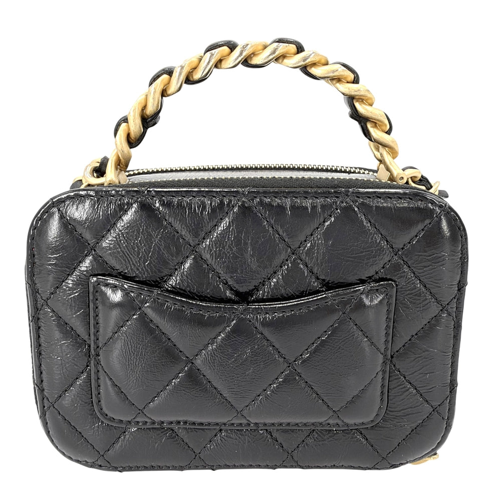 CHANEL シャネル 2WAY マトラッセ トップハンドル ショルダーバッグ ポシェット ターンロック ココマーク レザー ブラック 黒 ゴールド金具 レディース【中古品】