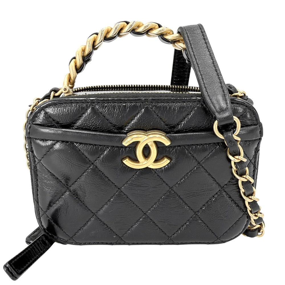 CHANEL シャネル 2WAY マトラッセ トップハンドル ショルダーバッグ ポシェット ターンロック ココマーク レザー ブラック 黒 ゴールド金具 レディース【中古品】