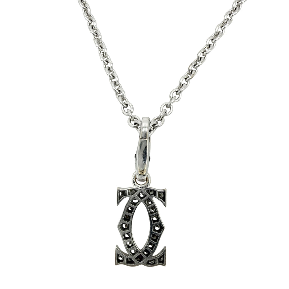 CARTIER カルティエ ネックレス 2Cチャーム セット ペンダント 18金WG Au750 ジュエリー アクセサリー K18ホワイトゴールド ダイヤモンド レディース 約10.7g【中古品】