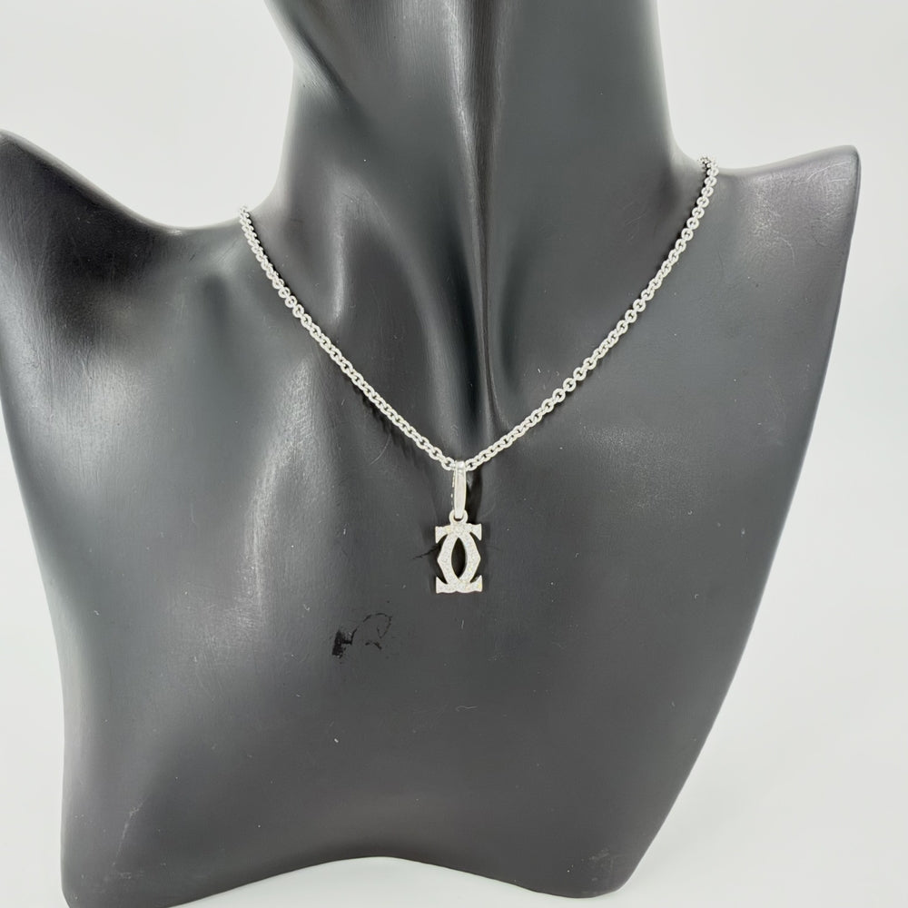 CARTIER カルティエ ネックレス 2Cチャーム セット ペンダント 18金WG Au750 ジュエリー アクセサリー K18ホワイトゴールド ダイヤモンド レディース 約10.7g【中古品】