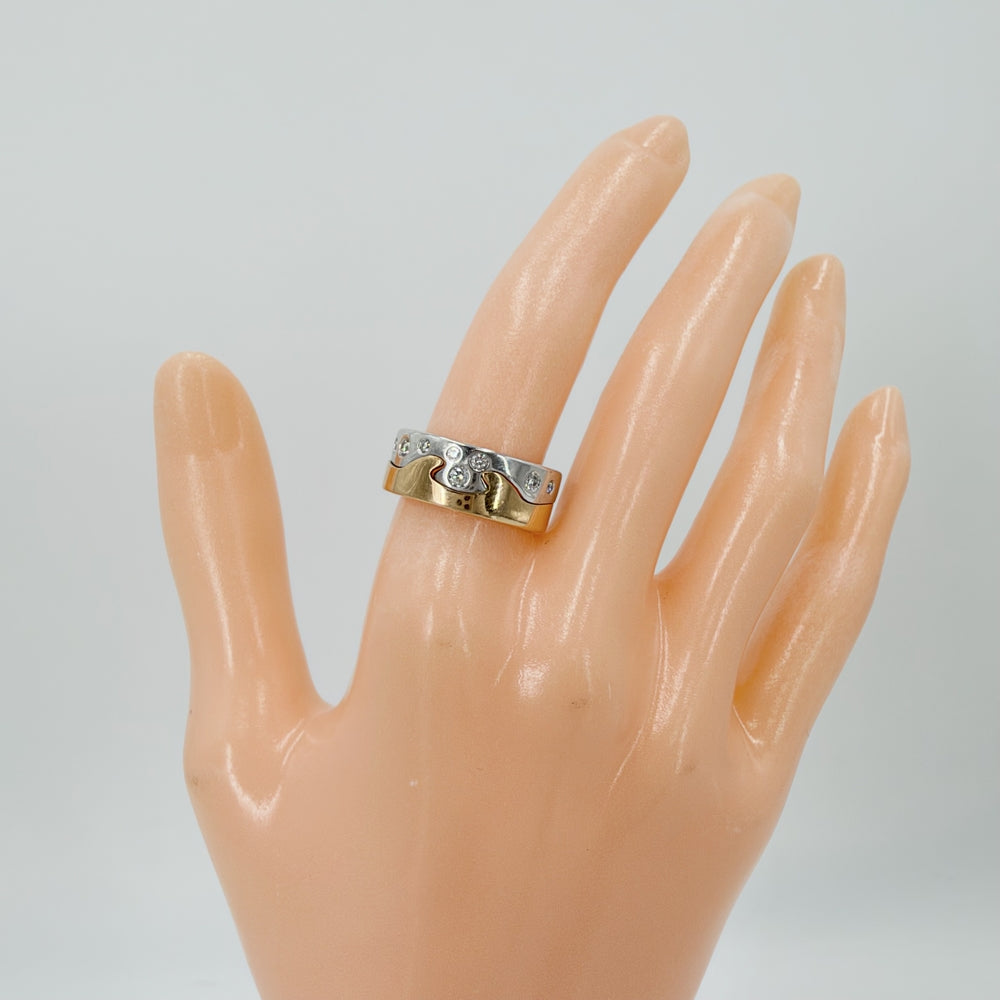 Georg Jensen ジョージジェンセン 指輪 フュージョン リング 18金PG WG Au750 51サイズ K18ホワイトゴールド K18ピンクゴールド ダイヤモンド 約12.5号 レディース 約15.3g【中古品】