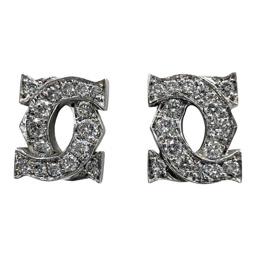 CARTIER カルティエ ピアス 2C アントルラセ 18金WG Au750 ジュエリー アクセサリー K18ホワイトゴールド ダイヤモンド レディース 約2.3g【中古品】