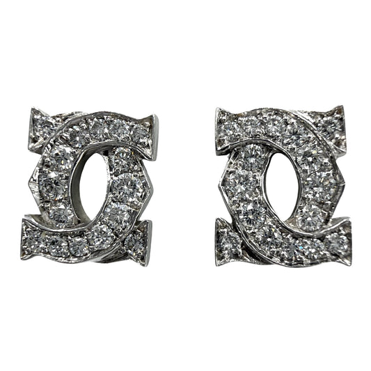 CARTIER カルティエ ピアス 2C アントルラセ 18金WG Au750 ジュエリー アクセサリー K18ホワイトゴールド ダイヤモンド レディース 約2.3g【中古品】