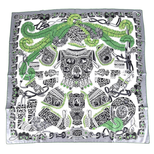 HERMES エルメス スカーフ カレ90 SOUS LE GIDE DE MARS 軍師マルス ファッションアイテム シルク グレー グリーン 緑 レディース【中古品】