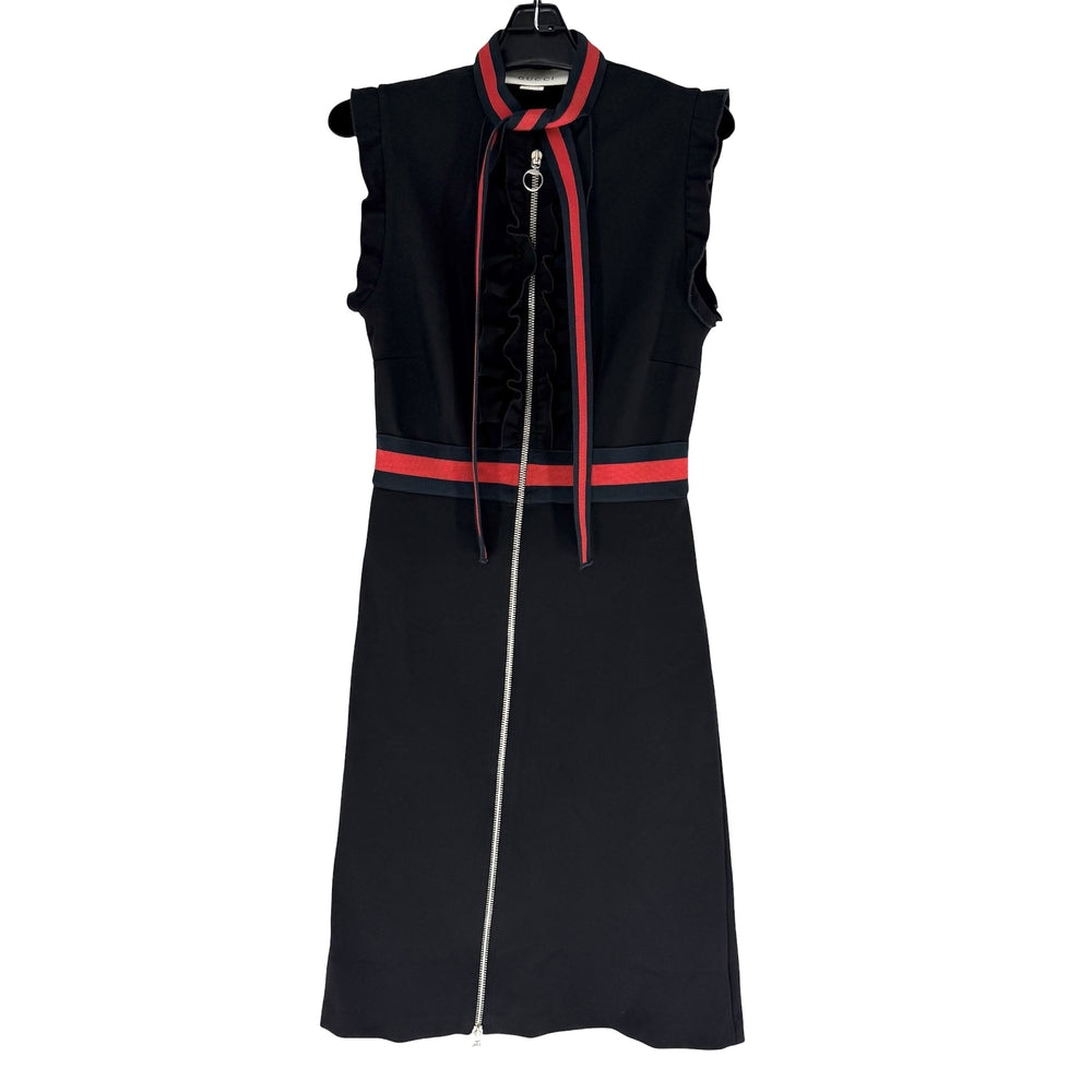 GUCCI グッチ ワンピース ウェブトリム シェリーライン ノースリーブ 服 ドレス アパレル S ブラック 黒 レッド 赤 シルバー金具 春 秋 オールシーズン レーヨン ナイロン ポリウレタン レディース【中古品】