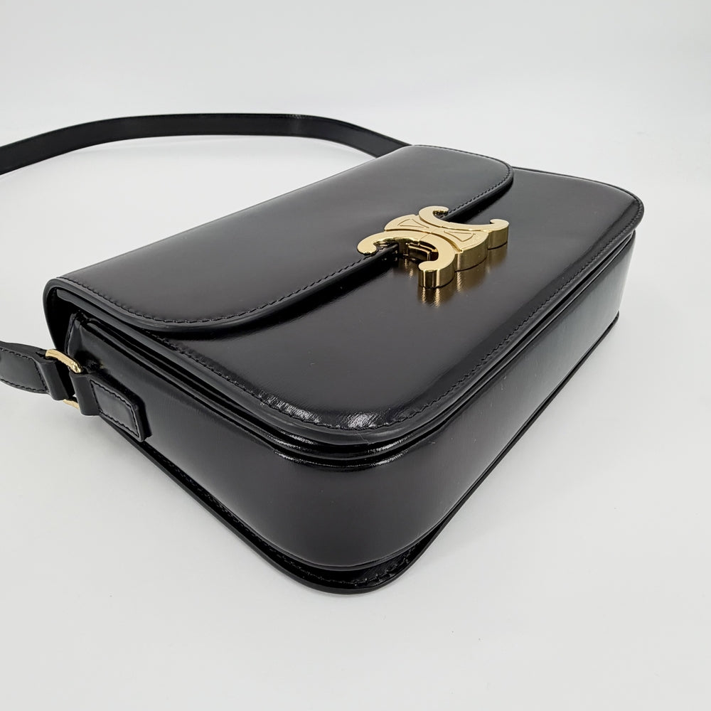 CELINE セリーヌ ショルダーバッグ クラシック トリオンフ カーフ ブラック 黒 ゴールド金具 レディース【中古品】