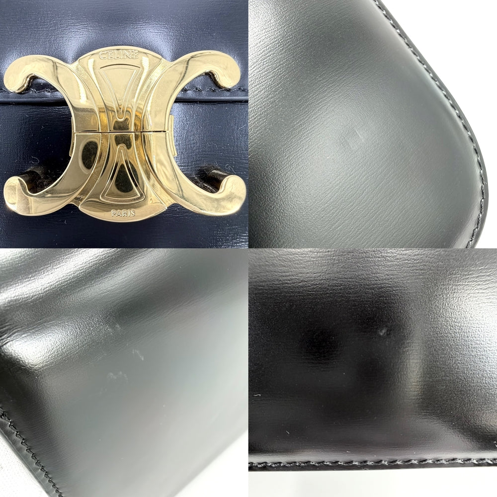 CELINE セリーヌ ショルダーバッグ クラシック トリオンフ カーフ ブラック 黒 ゴールド金具 レディース【中古品】