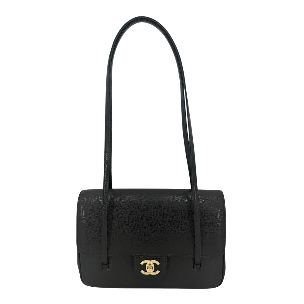 CHANEL シャネル ショルダーバッグ スモール フラップ ココマーク ターンロック AS6130 キャビアスキン ブラック 黒 ゴールド金具 レディース【中古品】