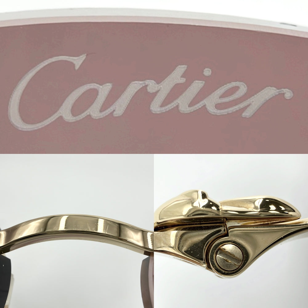 CARTIER カルティエ サングラス ソフトキャッツアイシェイプ リムレス アイウェア 眼鏡 ファッションアイテム メタル ボルドー系 ゴールド金具 レディース【中古品】