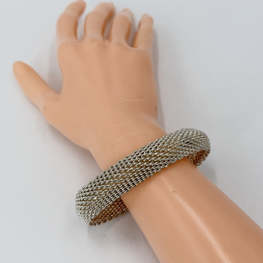 TIFFANY&Co. ティファニー バングル サマセット メッシュ ブレスレット ジュエリー アクセサリー シルバー925 レディース 約58.1g【中古品】