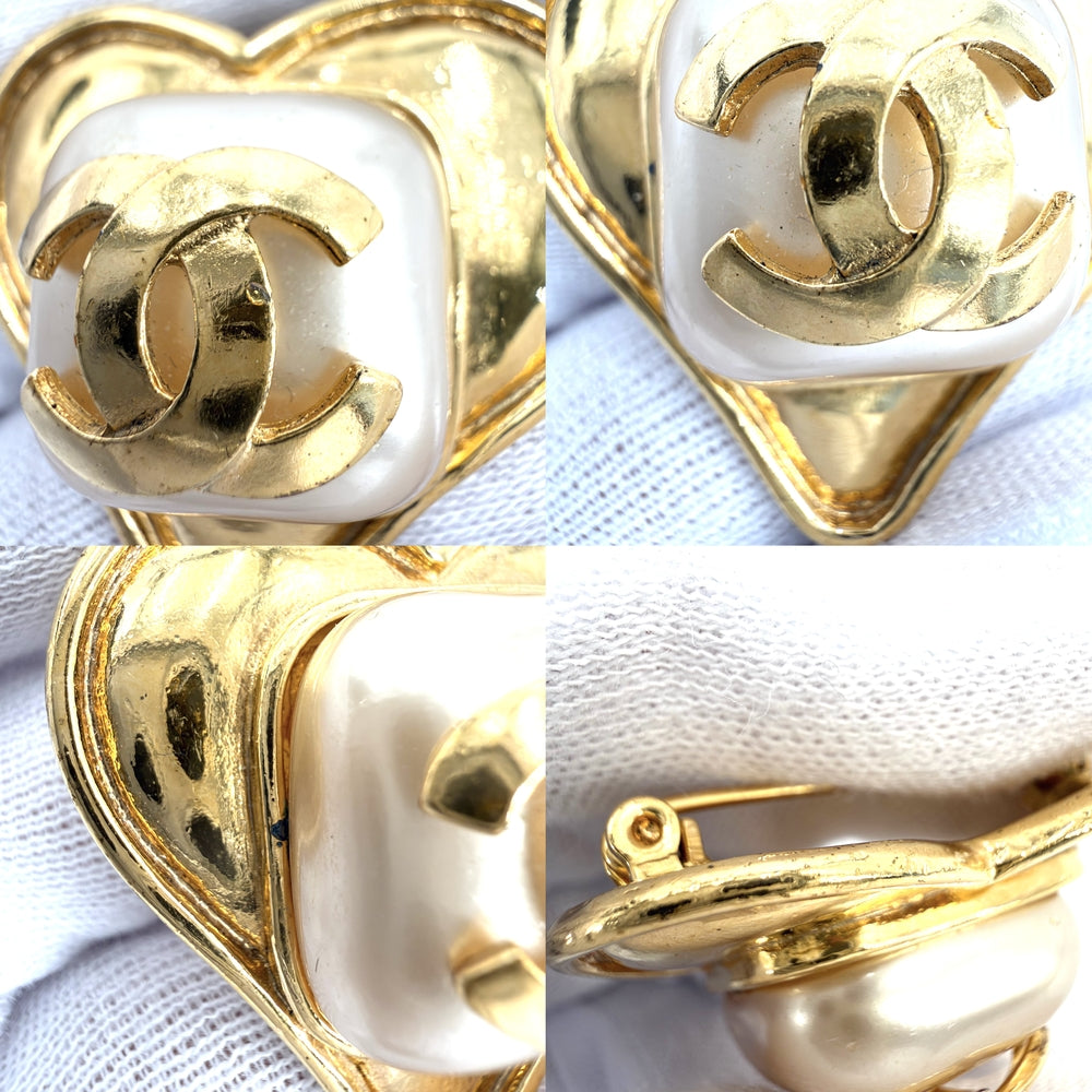 CHANEL シャネル ブローチ ココマーク ハート アクセサリー GP フェイクパール 95P レディース 約20.9g 1995年【中古品】