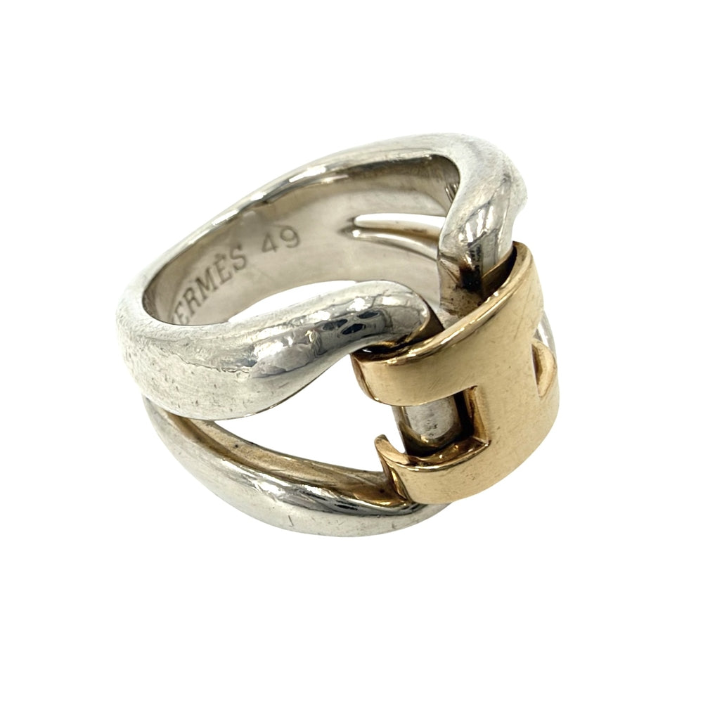 HERMES エルメス 指輪 ヒストリーリング ジュエリー アクセサリー K18YG AU750 49サイズ シルバー925 K18イエローゴールド 約7号 シルバー ゴールド レディース 約10.6g【中古品】
