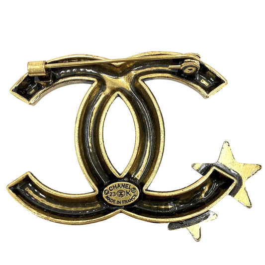 CHANEL シャネル ブローチ ココマーク スター アクセサリー GP ラインストーン レディース 約13.2g 2023年【中古品】