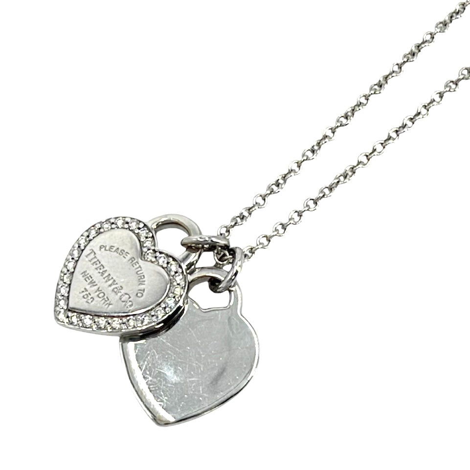 TIFFANY&Co. ティファニー ネックレス リターントゥティファニー ダブルハートタグ アクセサリー ジュエリー K18WG AU750 K18ホワイトゴールド レディース 約3.9g【中古品】