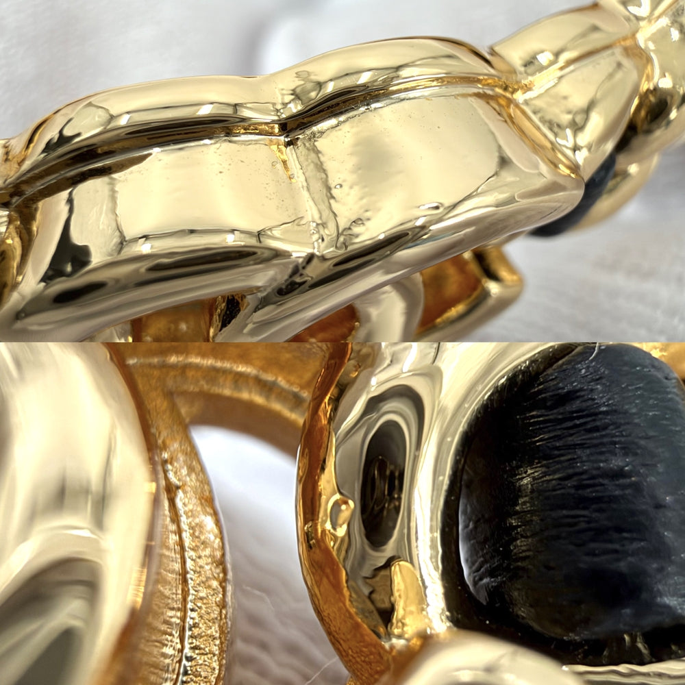 CHANEL シャネル バングル ココマーク チェーン ブレスレット アクセサリー GP レザー B24K ゴールド ブラック 黒 レディース 約38.9g 2024年【中古品】