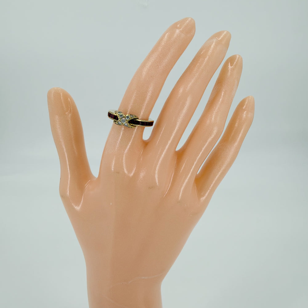 TIFFANY&Co. ティファニー 指輪 シグネチャー リング ジュエリー アクセサリー クロス Au750 K18YG K18イエローゴールド ダイヤモンド 約8号 レディース 約4.6g【中古品】