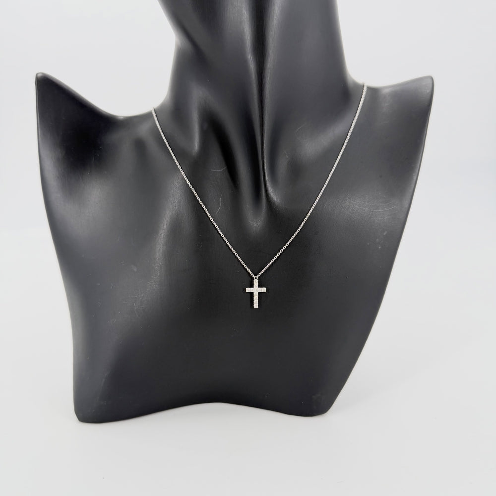 CARTIER カルティエ ネックレス クロスモチーフ シンボルペンダント アクセサリー ジュエリー 18金WG K18ホワイトゴールド ダイヤモンド レディース 約3.0g【中古品】