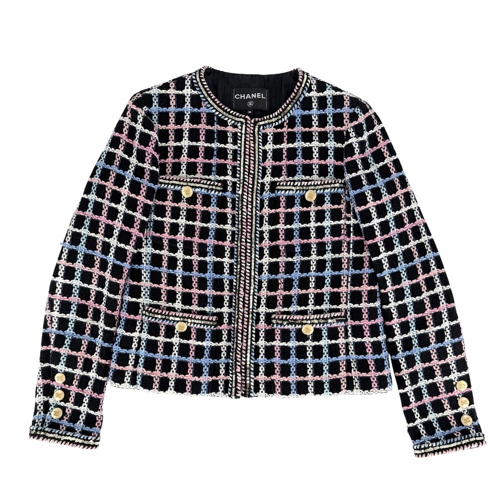CHANEL シャネル アウター ココマーク ツイードジャケット ココボタン アウター アパレル 服 36 ブラック 黒 ピンク 秋 冬 コットン ポリアミド ポリエステル ビスコース レディース【中古品】