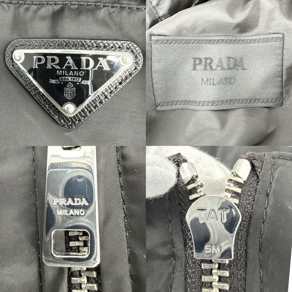PRADA プラダ ブルゾン トライアングルロゴ フード付き ジャケット アウター 46 SGA466 ブラック 黒 シルバー金具 春 秋 ポリエステル メンズ【中古品】
