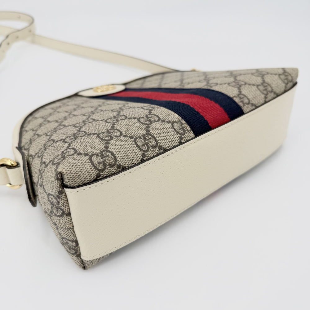 GUCCI グッチ ショルダーバッグ オフィディア ウェブストライプ ミニバッグ 499621 GGスプリームキャンバス レザー ベージュ アイボリー ゴールド金具 レディース【中古品】